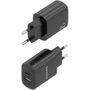 AISENS Cargador GaN 25W con USB-C PD3.0 y USB-A QC3.0, Negro